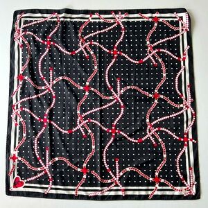 Decorative Scarf Lightweight Hearts Black Red White 28”x27”
